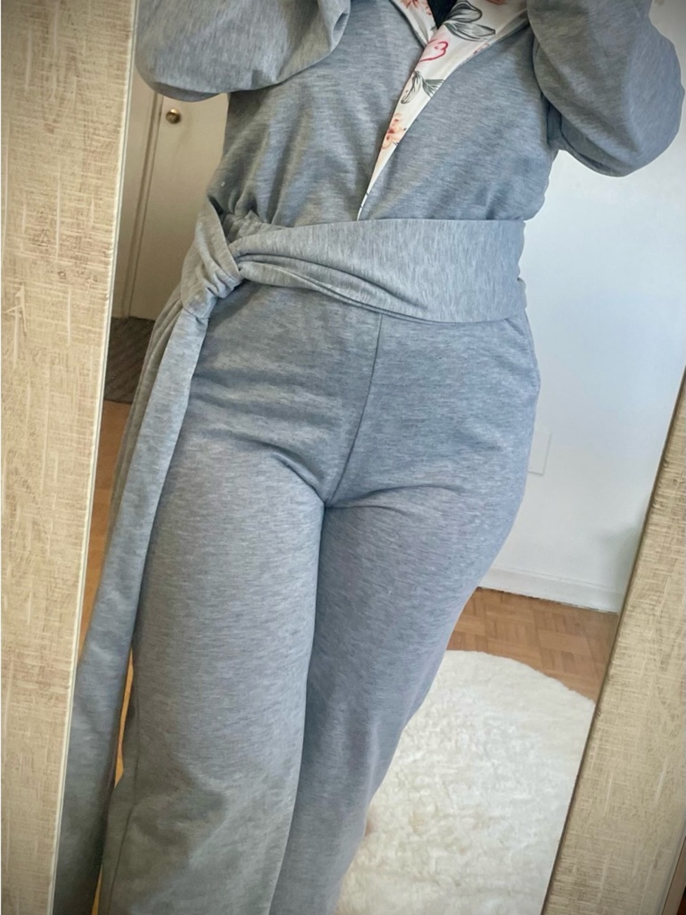 Light Lavender Ribbed Tank with Floral-Lined Gray Hoodie